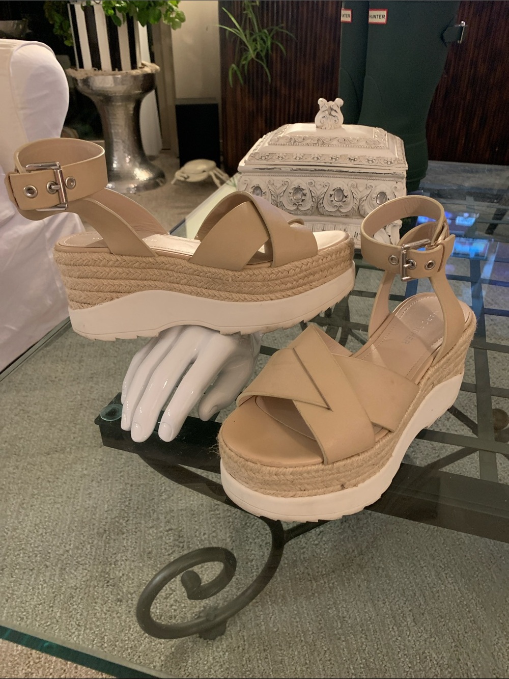 Marc Fisher Zarita taupe Leather Strappy Espadrilles Size 5.5
